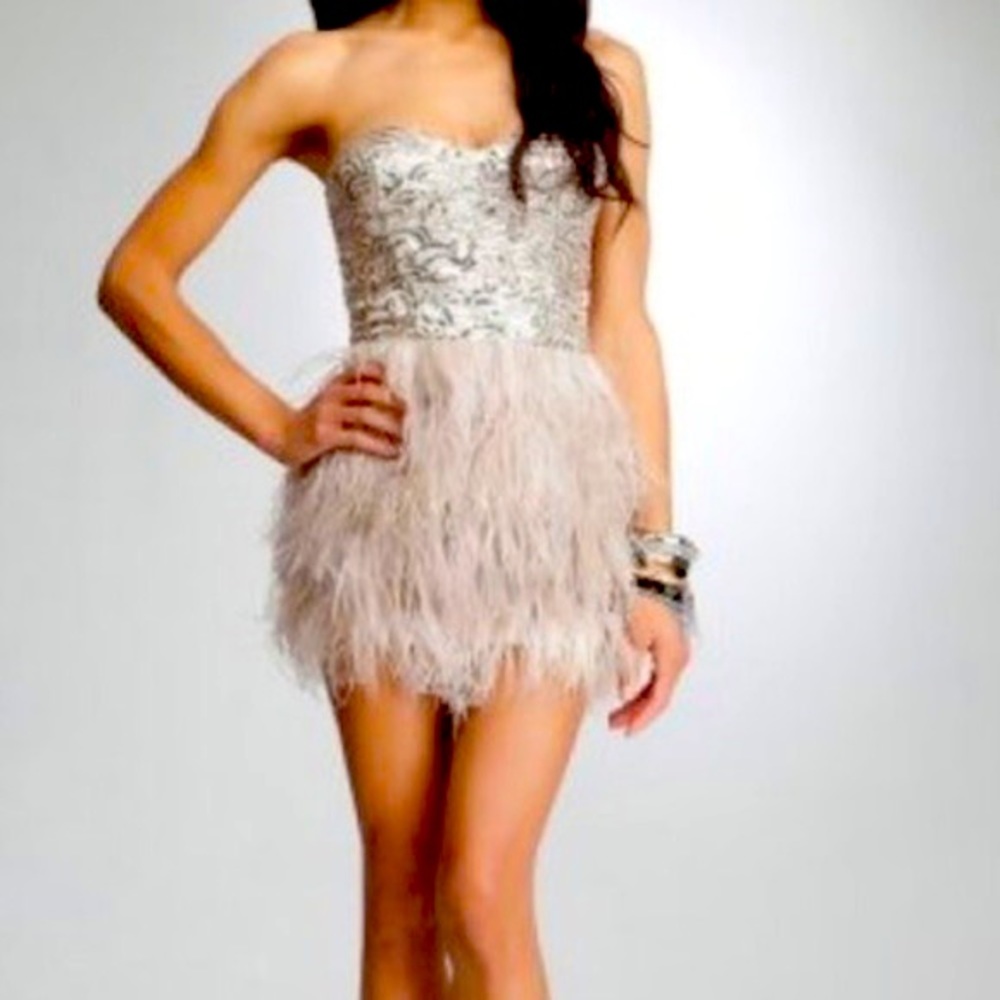 Bebe Isis Sequin Feather Dress (Size S)